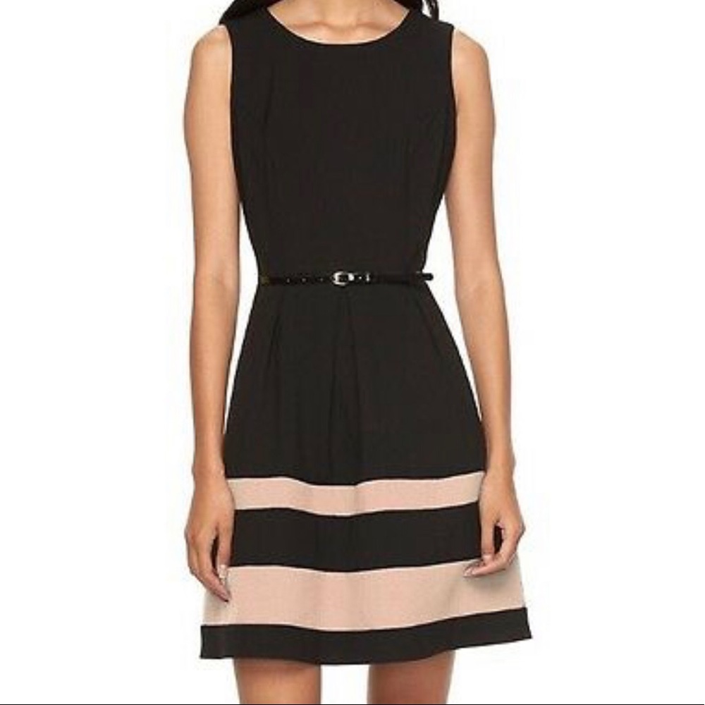 AB Studio Black and Tan Midi Dress
